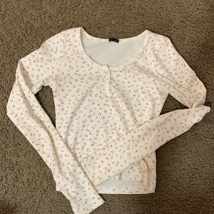 Brandy Melville Pink Long Sleeve Floral Zelly Top